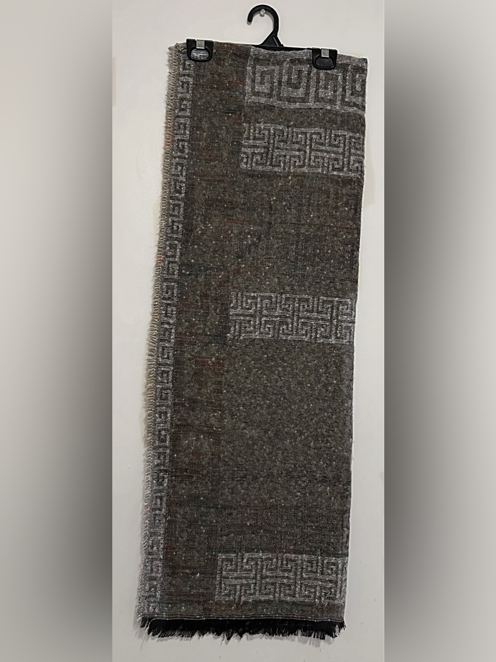 Men's Wool Blend Scarf in Dark Gray with Geometric Border